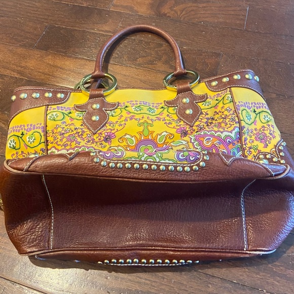 Isabella Fiore Yellow and Purple floral leather accented purse - Picture 1 of 3